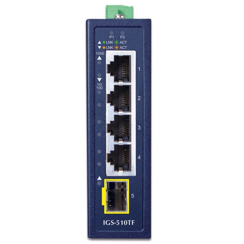 Planet IGS-510TF 4 GbE + 1 x 100/1000X SFP Unmanaged Industrial Switch