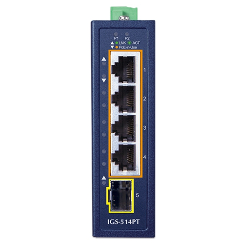 Planet IGS-514PT 4 x GbE 802.3at + 1G SFP Reliable Industrial PoE Switch
