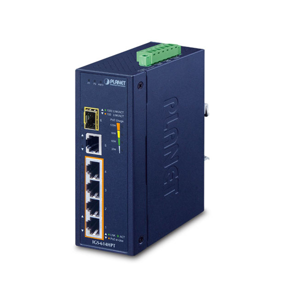 Planet IGS-614HPT 4 x GbE PoE + 1 x GbE + 1 x SFP Unmanaged Industrial PoE Switch
