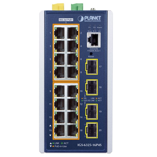 Planet IGS-6325-16P4S 16 x GbE PoE + 4 x 2.5G/1G SFP L3 Managed Industrial PoE Switch
