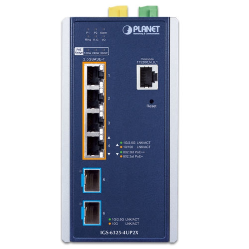 Planet IGS-6325-4UP2X 4 x 2.5G PoE 802.3bt + 2 x 10G SFP+ L3 Managed Industrial Switch