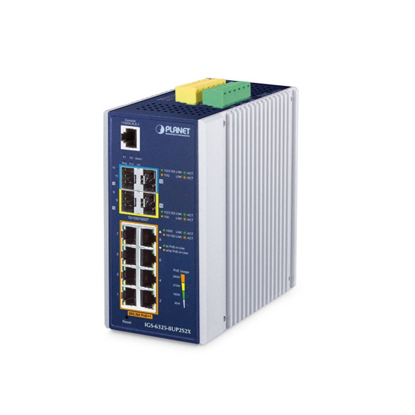Planet IGS-6325-8UP2S2X 8 x GbE 802.3bt PoE + 2 x SFP + 2 x 10G SFP+ L3 Managed Industrial Switch