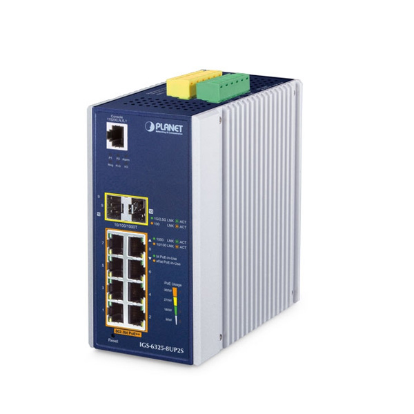 Planet IGS-6325-8UP2S 8 x GbE 802.3bt PoE + 2 x SFP L3 Managed Industrial Switch