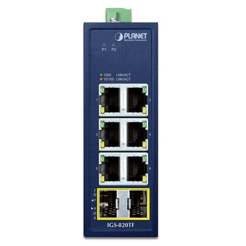 Planet IGS-820TF 6 x Port 10/100/1000T + 2-Port 100/1000X SFP Compact Industrial Switch