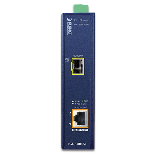 box_IGUP-805ATv3_01 Planet IGUP-805AT Industrial 1-Port 100/1000X SFP to 1-Port 10/100/1000T 802.3bt PoE++ Media Converter