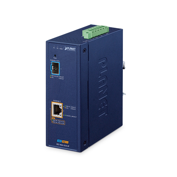 Planet IXT-900-1X1UP 1 x Port 10G SFP+ + 1 x Port 10GBASE-T 802.3bt PoE++ Industrial Managed Media Converter
