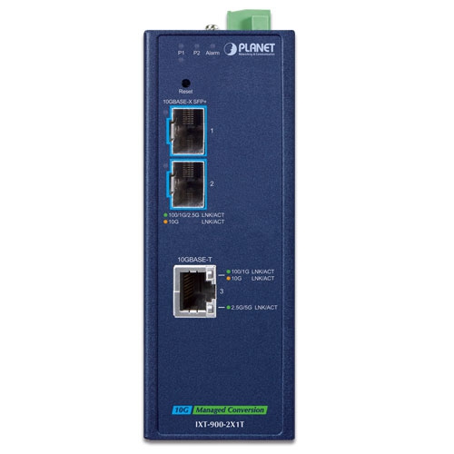 box_IXT-900-2X1T_01 Planet IXT-900-2X1T 2 x Port 10GBASE-X SFP+ + 1 x Port 10GBASE-T Industrial Managed Media Converter