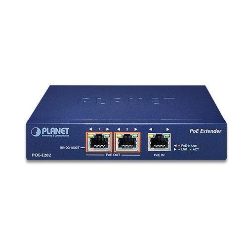 box_POE-E202v1.1_01 Planet POE-E202 1-Port 802.3at PoE+ to 2-Port 802.3af/at Gigabit PoE Extender